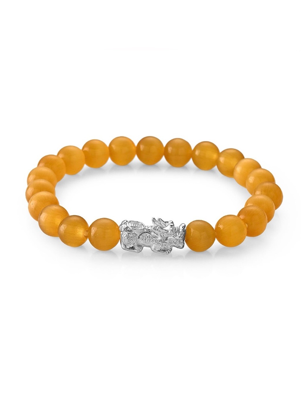 Lab created orange cat eye  Bracelet with Silver Pixiu Accent